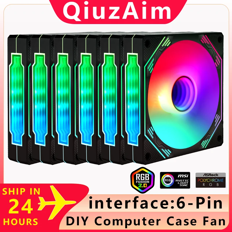 

QiuzAim DIY PC Computer Case Cooling Cooler 120mm fan 6-in-1 set suit DC12V 6-Pin RGB fan Need to be paired with the controller