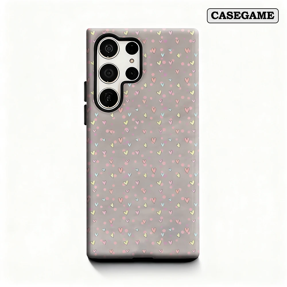 Casegame Phone Case for Samsung Galaxy S26 S25 Ultra S24 S23 Plus Shockproof Double Layer Tough Back Pastel Heart Confetti Cover