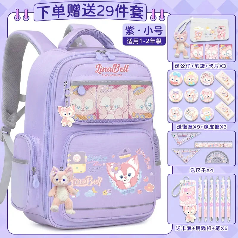 Disney Lingna Leier Student Schoolbag, bonito dos desenhos animados, casual e leve, grande capacidade, mochila de ombro, nova