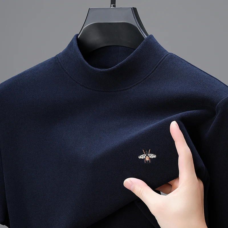 High end bee embroidered long sleeve T-shirt men's autumn winter fashion brand round neck Korean version casual warm pullover