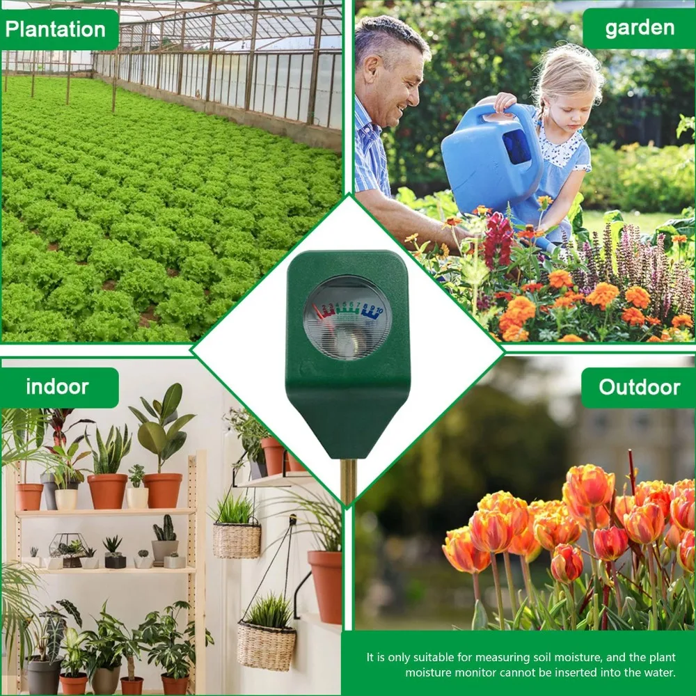 Durable Green Soil Moisture Meter Single Probe ABS and Metal Plant Water Monitor Plug and Play No Battery Required PH Tester
