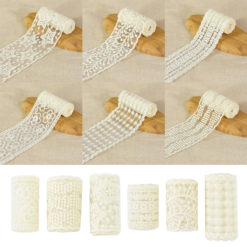 1/2Meters Lace Ribbon Ivory White Cotton Handicrafts Embroidered Lace Trim Ribbon Handmade Bow Headdress Gift Wrap Accessories