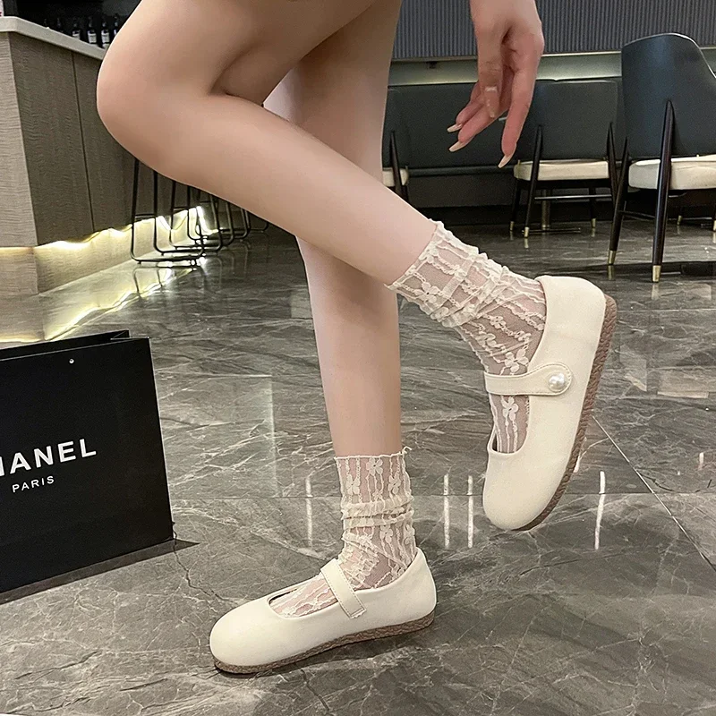 2024 Autumn New Barefoot PU Ballet Shoes for Women Flat Bottom Comfortable Soft Bottom Scattered Wide Toe Box Lightweight