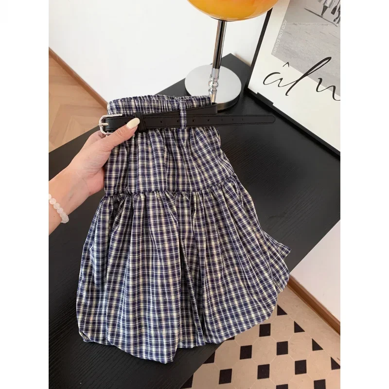 Demi-jupe à imprimé Floral rétro avec ceinture, nouveau Style d'été pour femmes, jupe courte bouffante à carreaux Anti-lumière en Fiber de Polyester