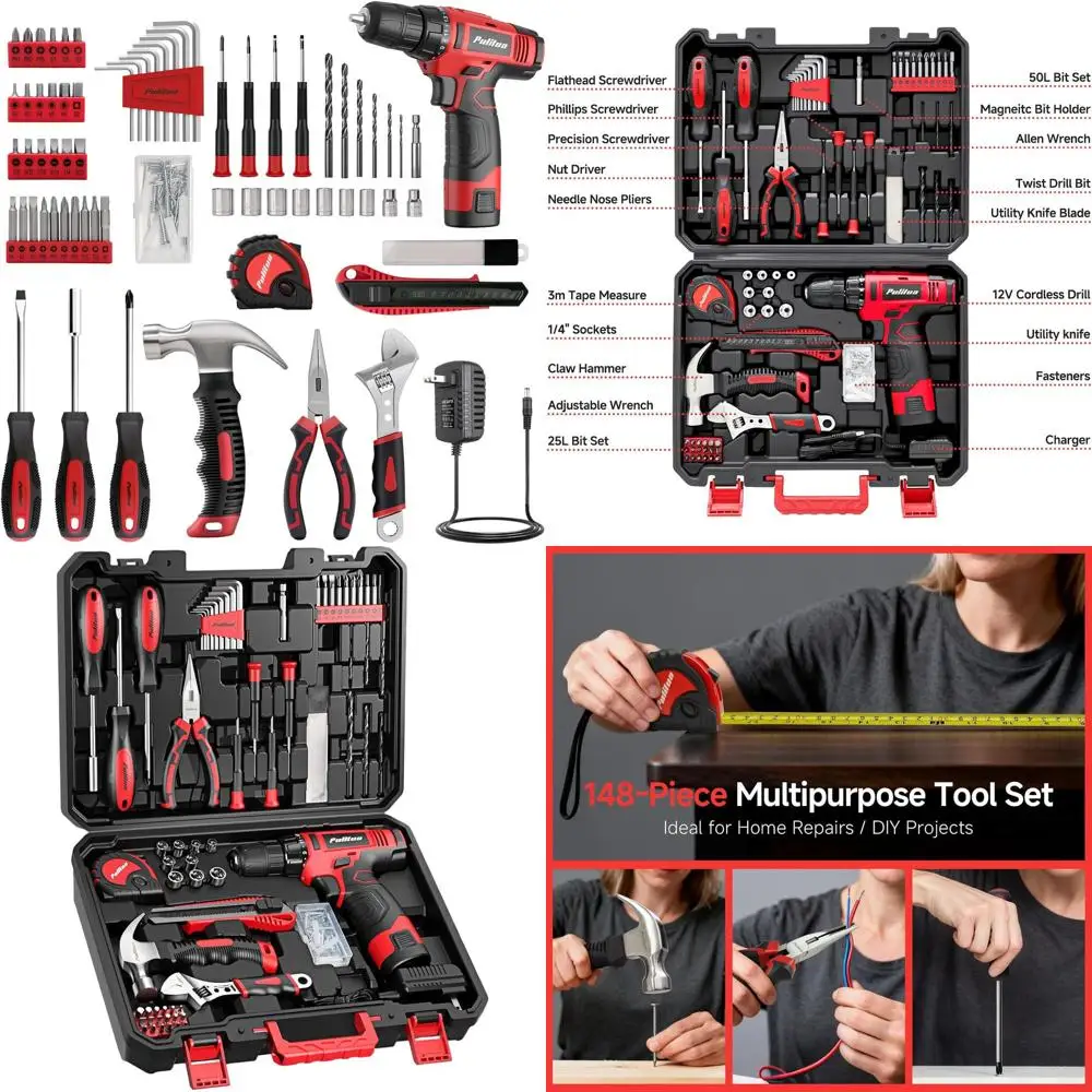 

12V Cordless Drill Kit with 148-Piece Home Tool Set, Perfect for DIY and Home Improvement Projects