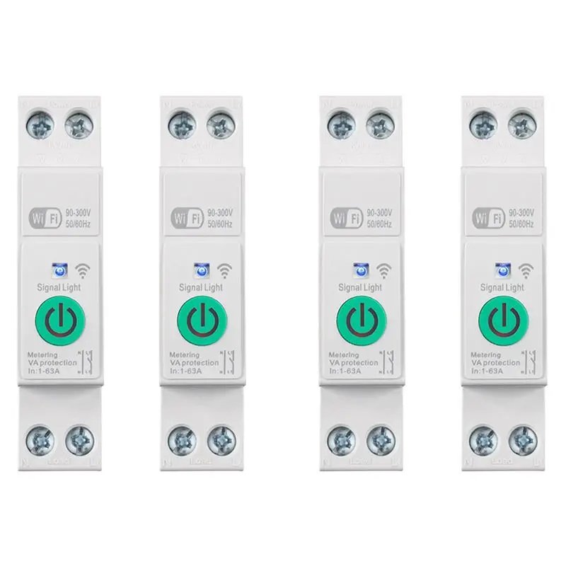 SQPP-4X Tuya Wifi Smart Circuit Breaker 1P+N 63A Din Rail Switch With Electricity Statistics Remote Voice Control For Alexa