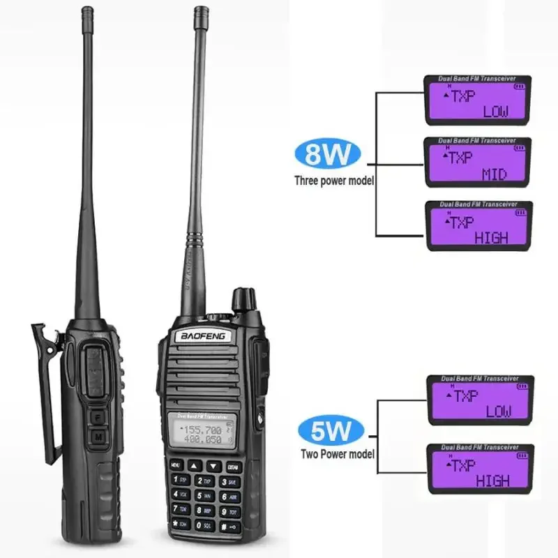 UV-82 Walkie Talkie 5W 8W VHF UHF Ham Radio Comunicador Dual PTT Long Range Two Way RadioFM Amateur Radio Station