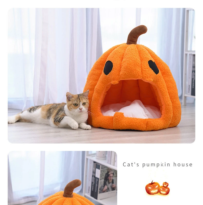 Halloween Pumpkin Cat House  Autumn and Winter Warm Cat House bed Cat and Dog House Pet Halloween Pet mat