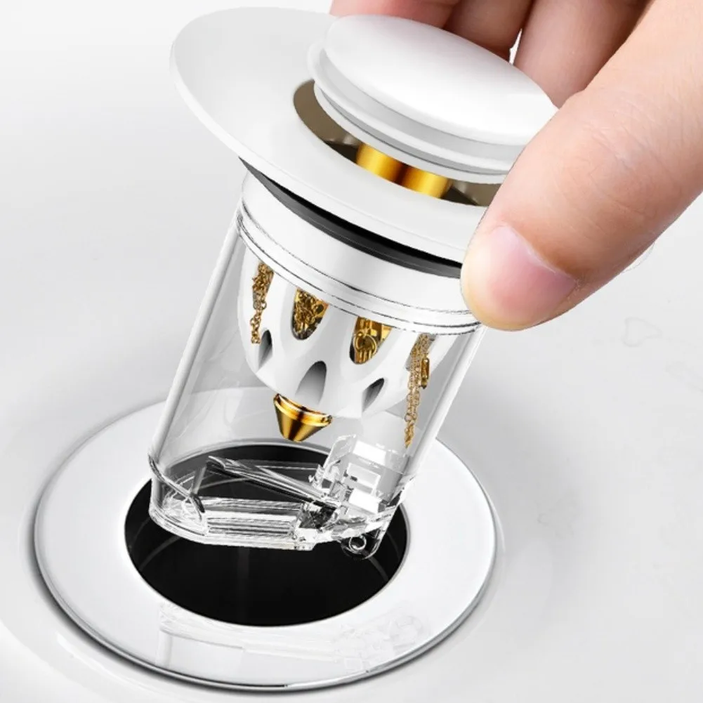 

Sink Stopper With Filter Basket Strainer Anti Clogging Hair Catcher Water Drainage Bathroom Kitchen Wash Basin Push Drain