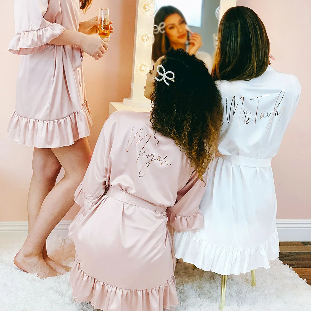 Personalized Team Bride Robes Wedding Bath Robe with Ruffles Custom Bridesmaid Robes Bridal Shower Bachelor Party Proposal Gift