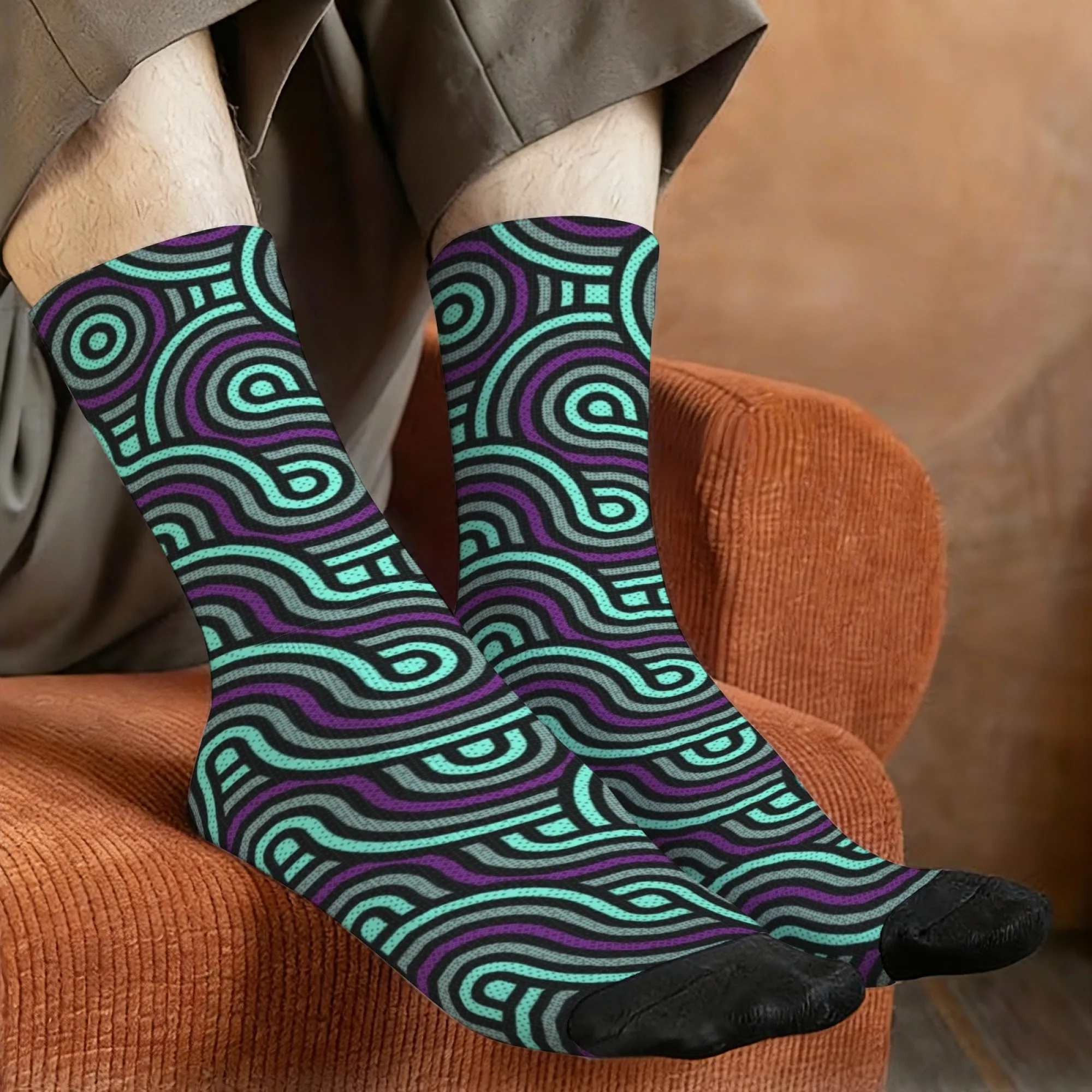Op Art Spiral Socks Non Slip Elastic Breathable Mens Socks Travel Casual Running Retro Fashion Street Harajuku Compression Socks