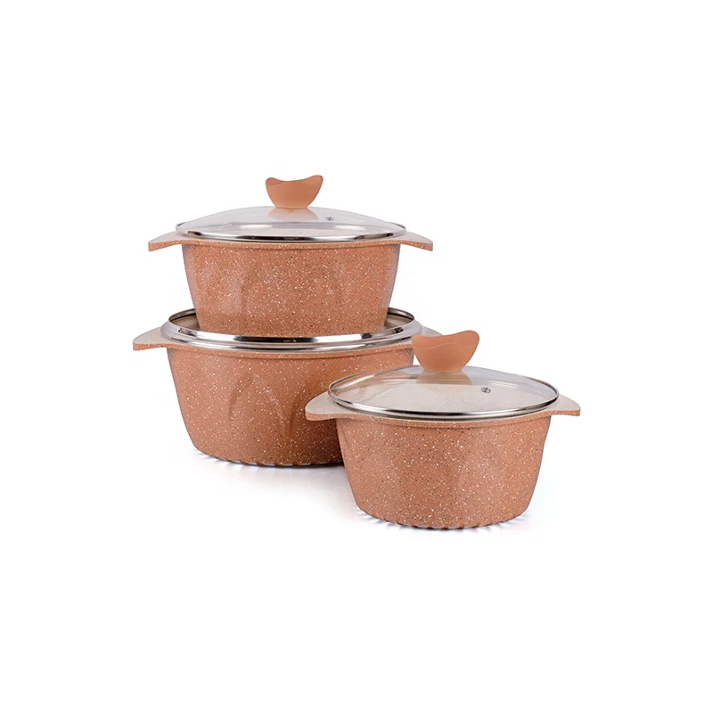 

Lotus Design Kitchenware Die Casting Aluminum Marble Casserole Ceramic Cookware Set Granite Pot Non-Stick