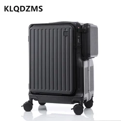 KLQDZMS Luggage Travel Bag Front Opening Laptop Boarding Case ABS Multifunctional Trolley Case 20 Inches Zipper Suitcase