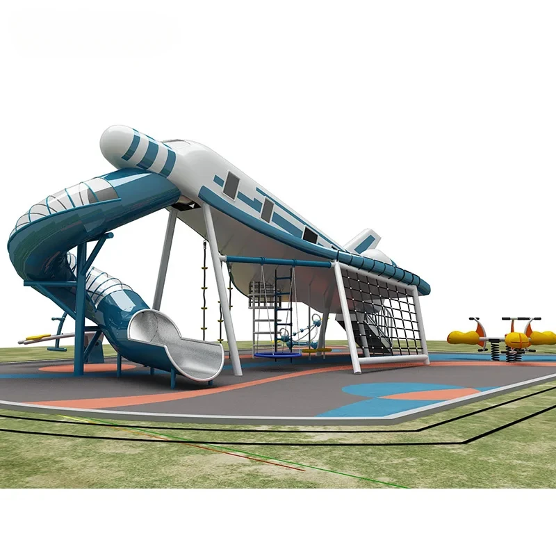 High-End Large Outdoor Amusement Equipment Children\'s Airplane Theme Slide for Landscape Enhancement