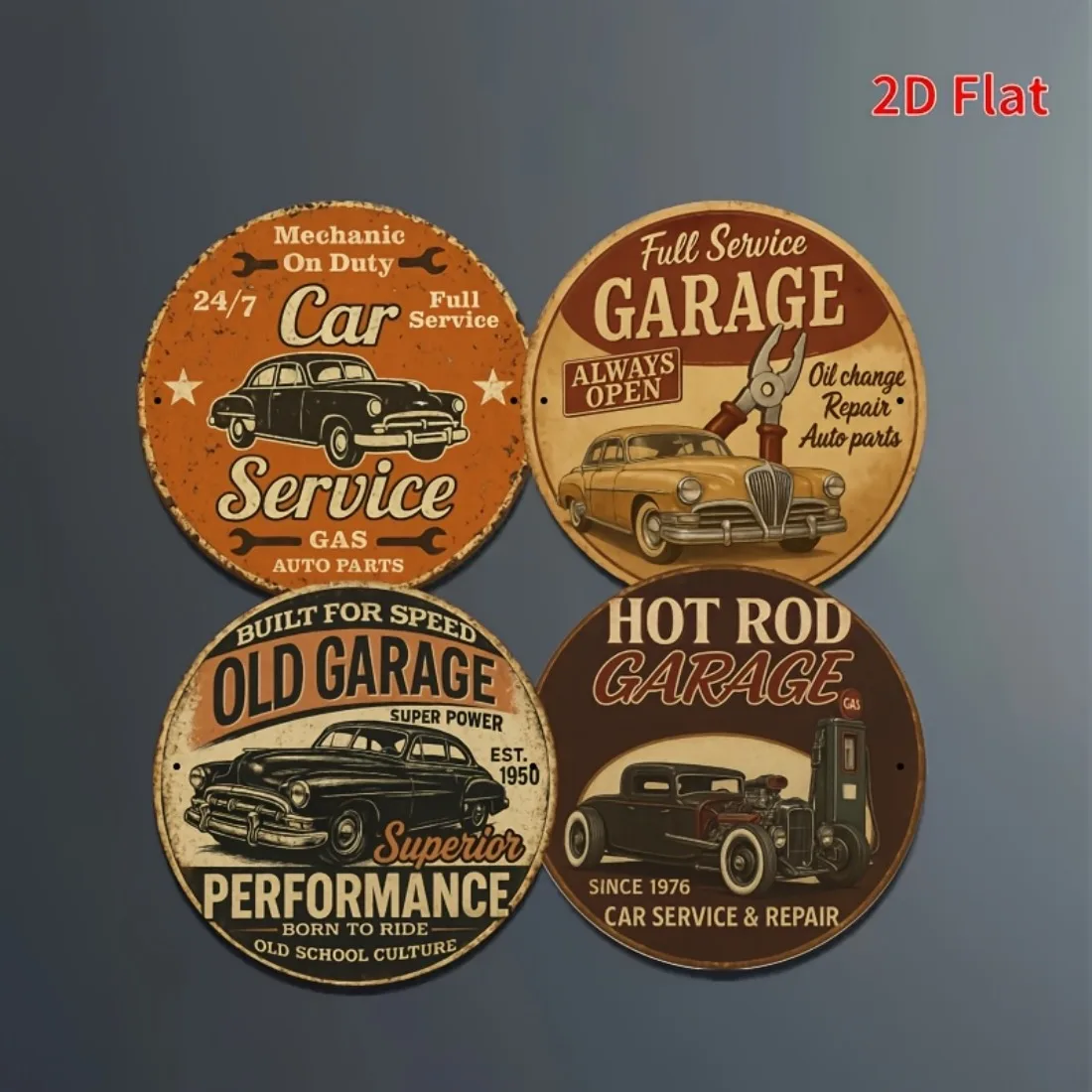 Vintage Automotive Garage Sign - 8x8 Inch Round Aluminum Wall Art with Mechanic On Duty & 24/7 Service, Retro Decor for Garage B