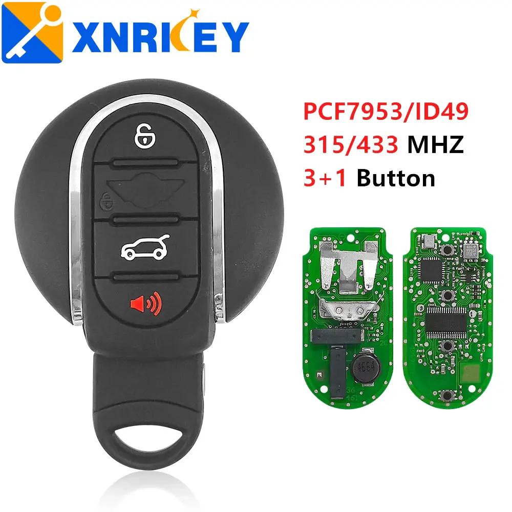 

XNRKEY 4 Button Car Remote Key PCF7953/ID49 Chip 315/433Mhz for BMW Mini Cooper Clubman F55 F56 2014-2018 Keyless Go NBGIDGNG1