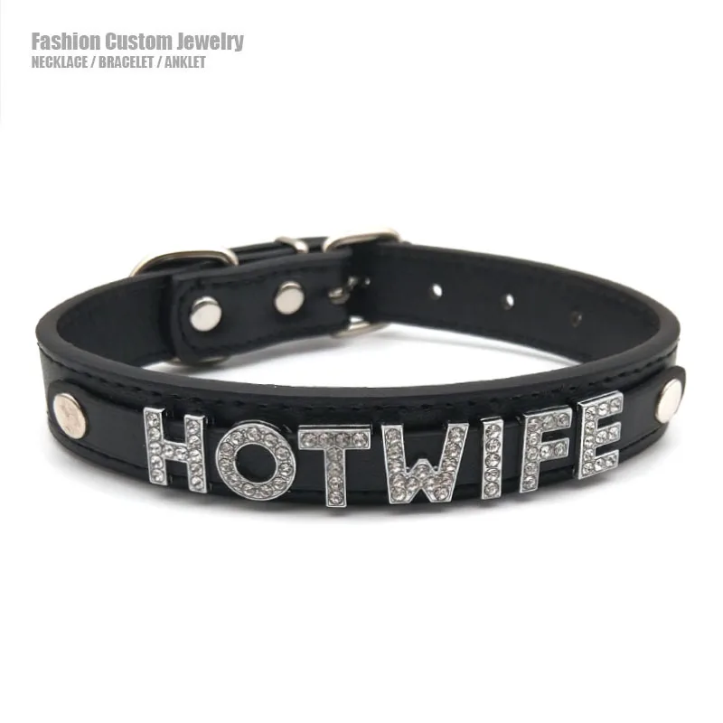 Sexy Belt PU Leather Collars Hotwife Letters Choker Necklace Jewelry Women Ladies Punk Hot Cosplay Personalized Custom Chocker