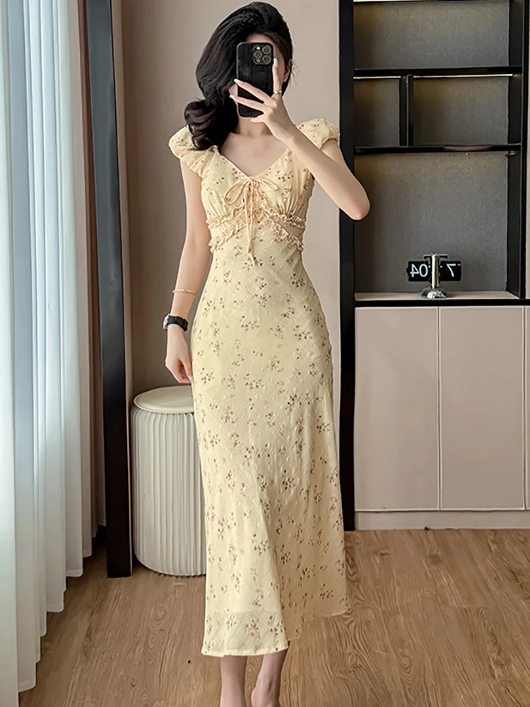 Sommer Boho Stickerei Floral Casual Langes Kleid Frauen Kurzarm V-ausschnitt Urlaub Kleid 2025, Koreanische Elegante Bodycon Party Kleid