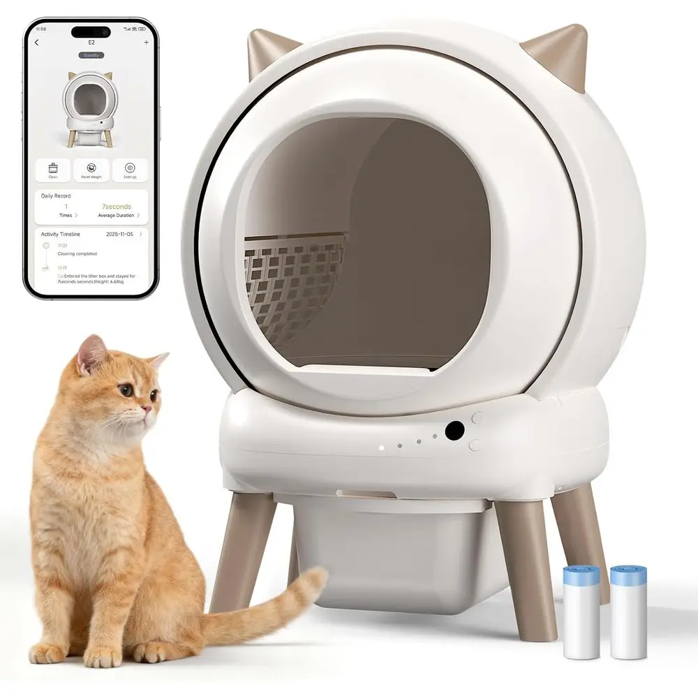 

Smart Cat Litter Box for Multiple Cats - Auto Cleaning, App Monitor, Weight Tracking, Anti-Pinch Safety
