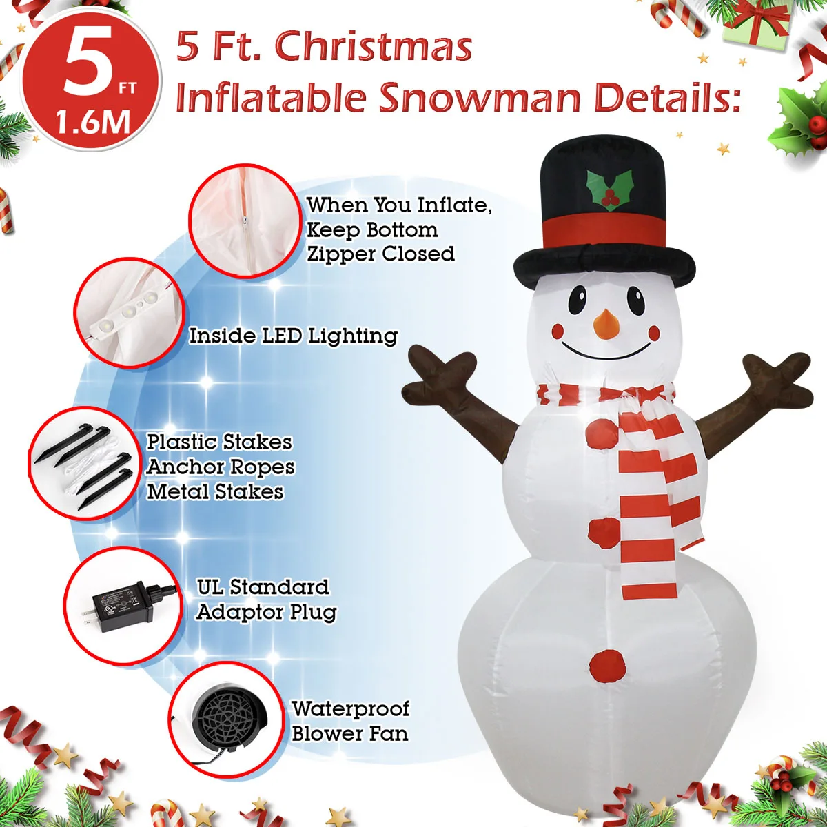Christmas Inflatable Outdoor Decorations with LED Lights Branch Snowman Broom Snowman Penguin Gift Santa Yard Holiday Decor