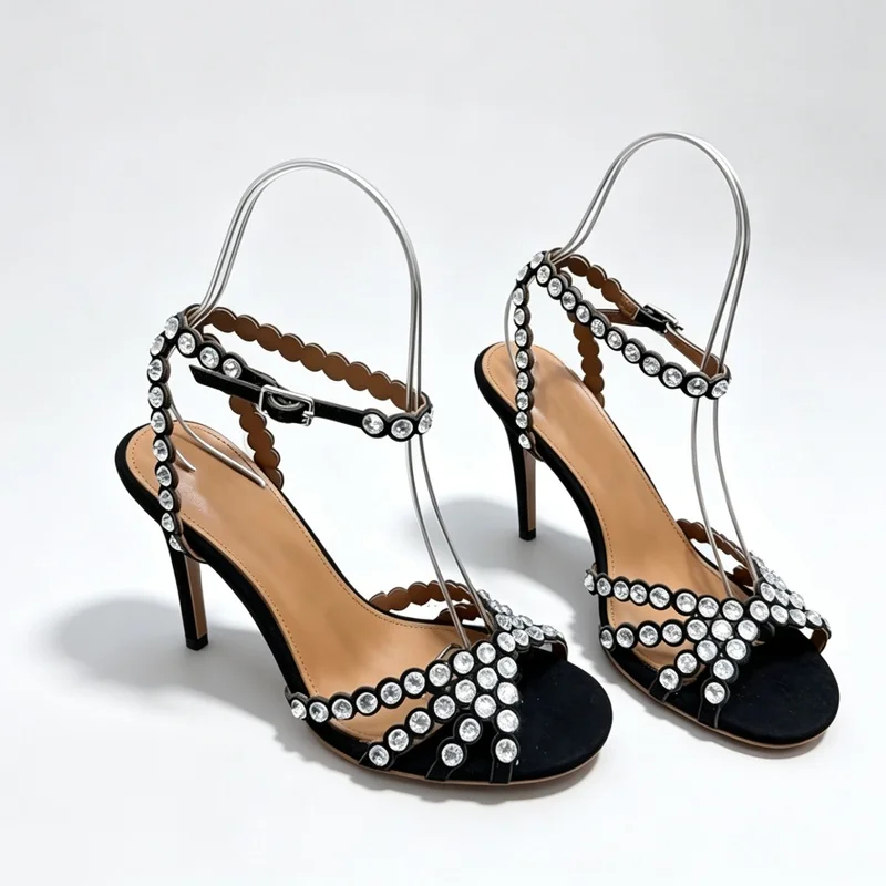 New Summer Women'S Crystal Rhinestone High-Heeled Sandals Sexy Height-Increasing Shoes The First Choice For Parties Or Weddings