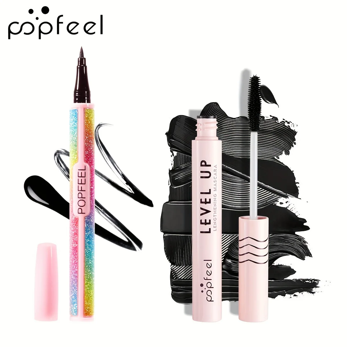 Najlepiej sprzedający się Popfeel płynny eyeliner w ołówku + 4D wodoodporne zestawy tuszu do rzęs makijaż rzęs gruby podkręcający tusz do rzęs kredka do oczu