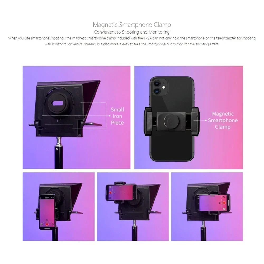 

FEELWORLD TP2A 8" Portable Teleprompter for Phone Tablet DSLR with Bluetooth Remote 8 Lens Adapters 3 Tripod Screws