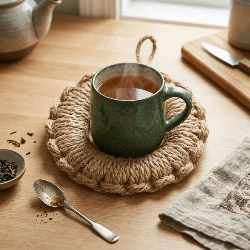 Heat‑blocking Rope Coaster Handmade Thickened Cup Pad Firmly Knitted Without Loose Threads Trivet Tabletop Decoration
