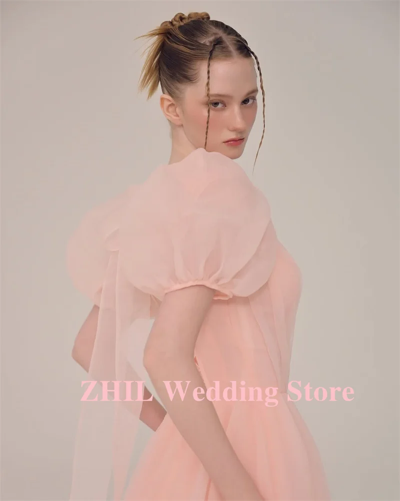 ZHIO V-образным вырезом и пышными короткими рукавами, свадебные платья, корейские вечерние платья для фотосессии, сказочные вечерние платья из органзы, вечерние платья по индивидуальному заказу