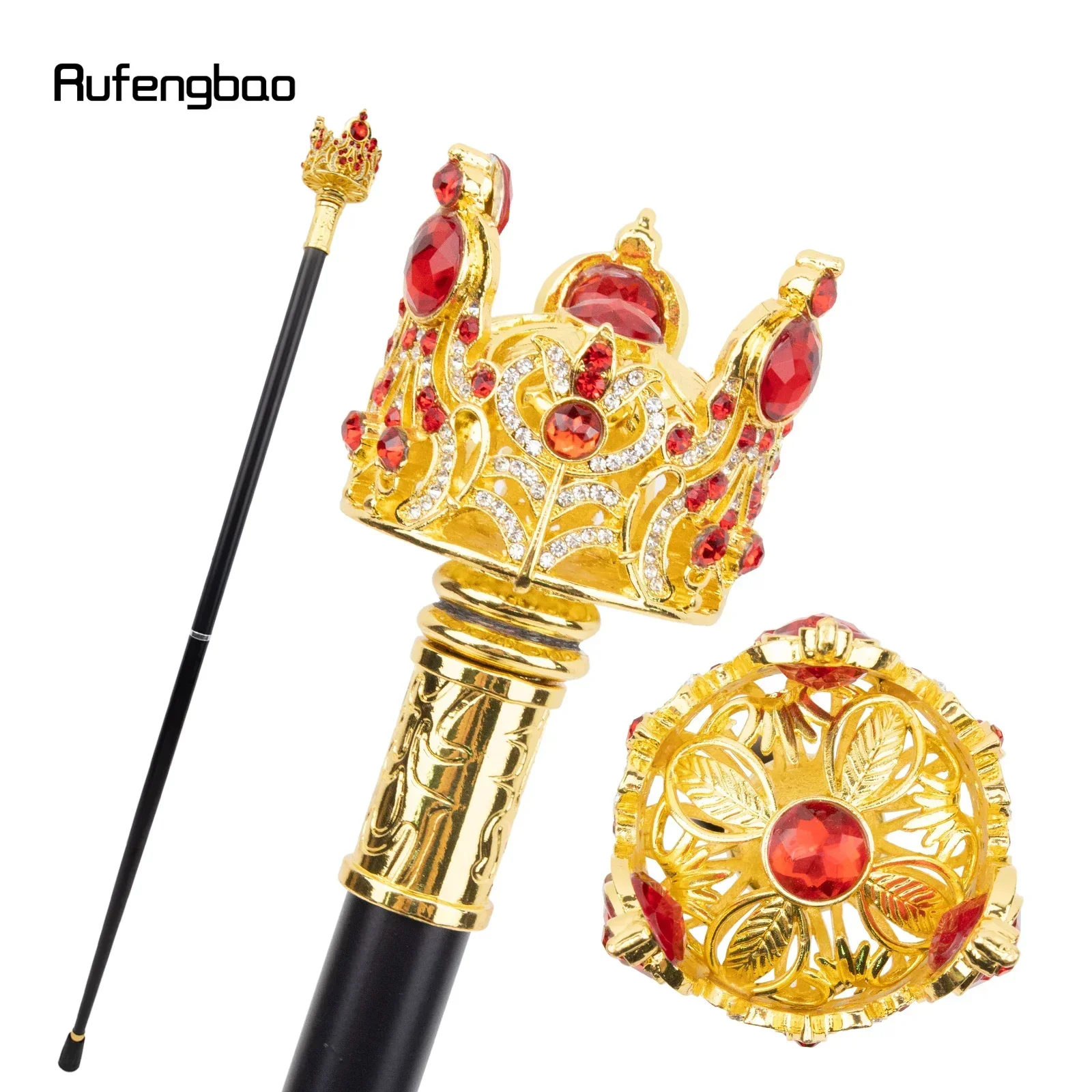 Golden Red Crown Artificial Diamond Cane Fashion Decorative Stick For Steampunk & Everyday Use 95cm Performance Stage Cane