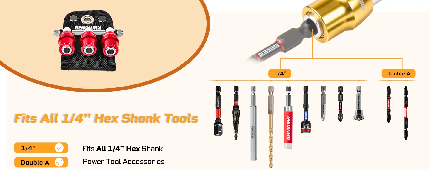Geinxurn Leinentaschen-Schlüsselring-Set mit runden Löchern, 1/4 Zoll Sechskant, aus massivem Aluminium, mit Karabiner für unterwegs-Reparaturen – Detail 2