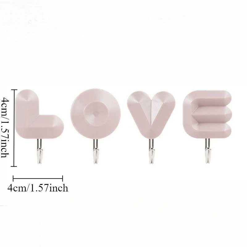 4pcs/set LOVE letter hooks hole-free bag key hooks bedroom kitchen and bathroom behind the door non-marking sticky hooks