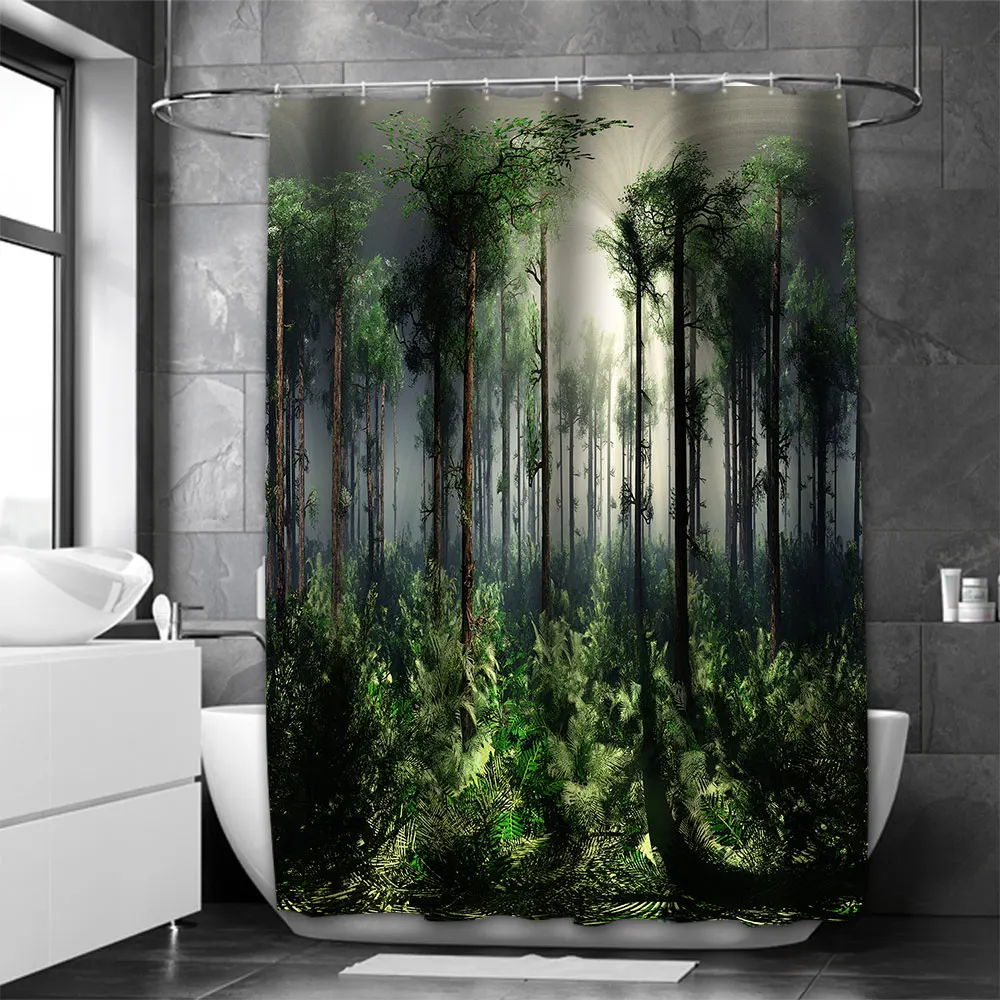 

Natural Scenery Coconut Trees Bathroom Landscape Shower Curtain Waterproof With 12 Hooks Home Deco Free Ship