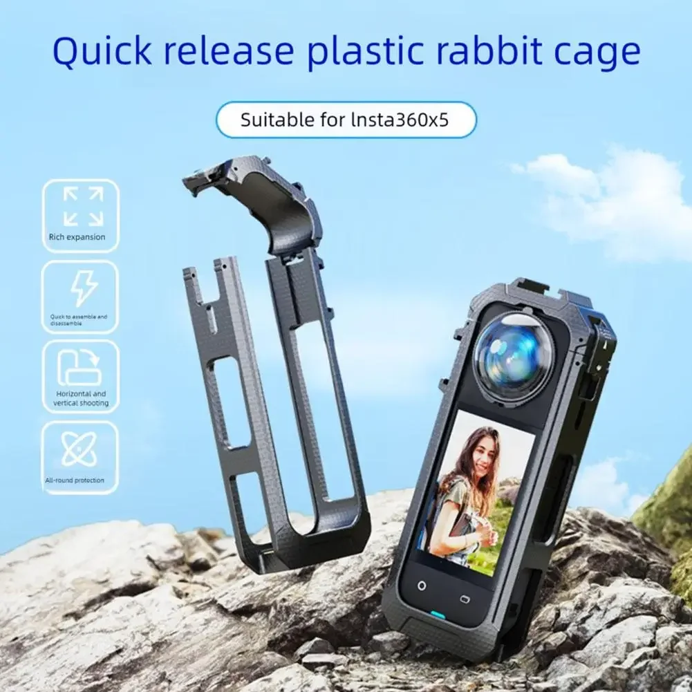 for Insta360 X5 Practical Magnetic Frame Cage Protective Frame Housing Case with Cold Shoe Mount Quick Release Bracket
