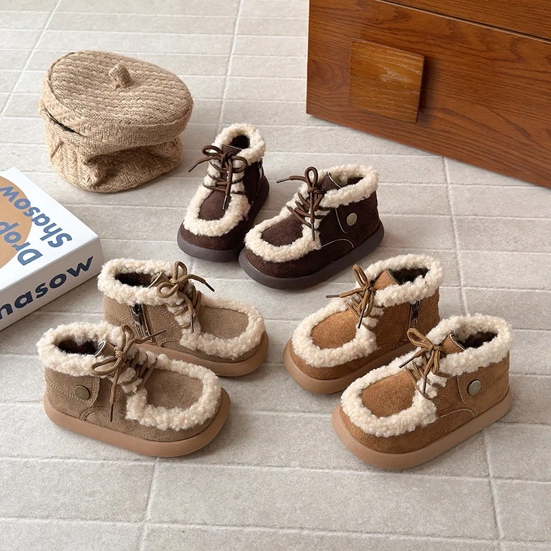 

Детские повседневные короткие ботинки для девочек, зима 2021, новая модная нескользящая теплая обувь в корейском стиле с мягкой подошвой