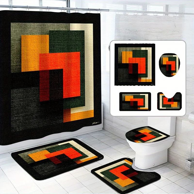 

4 шт. полосатый художественный набор занавесок для душа с крючками, полиэфирная ткань, в комплект входит нескользящий коврик для ванной комнаты, декоративная перегородка для ванны