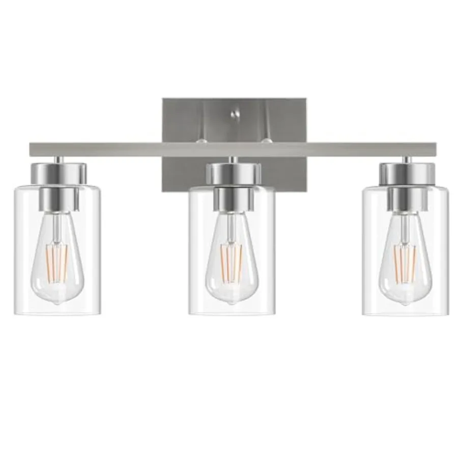 

Bathroom Light Fixtures, Brushed Nickel Vanity Light with Clear Glass Shade, Modern Wall Sconce for Mirror Bedroom Living Room