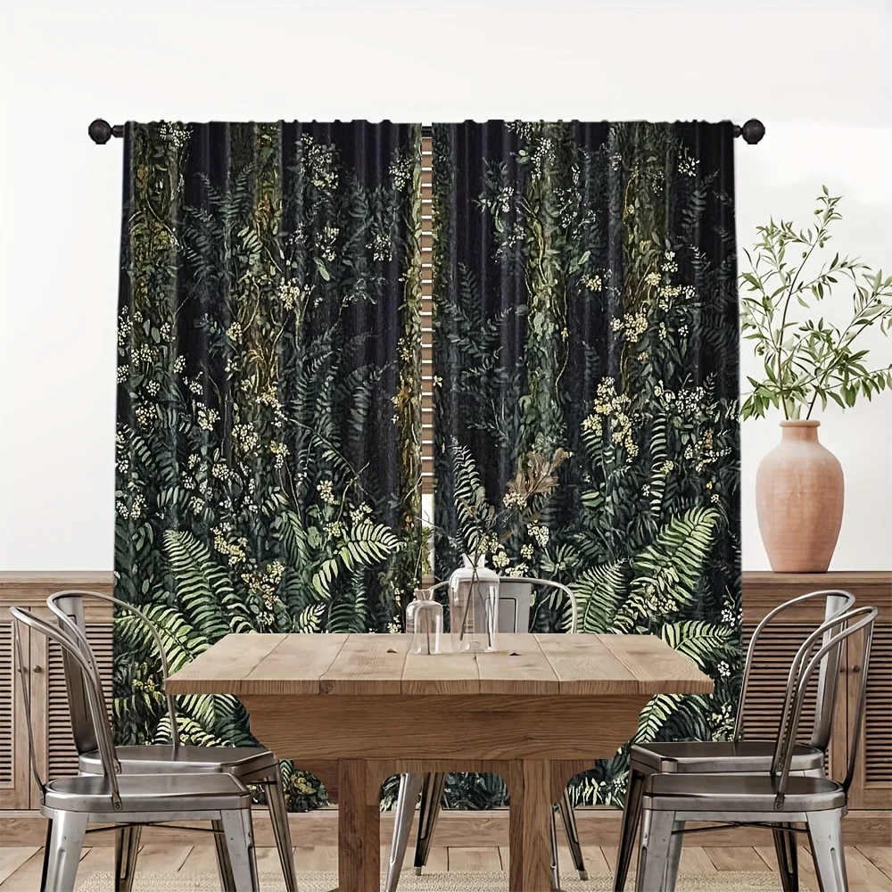 Lush Botanical Leaf Curtain Drapes Polyester Window Curtains Tropical Jungle Greenery Print Living Room Home Decor Luxury Style