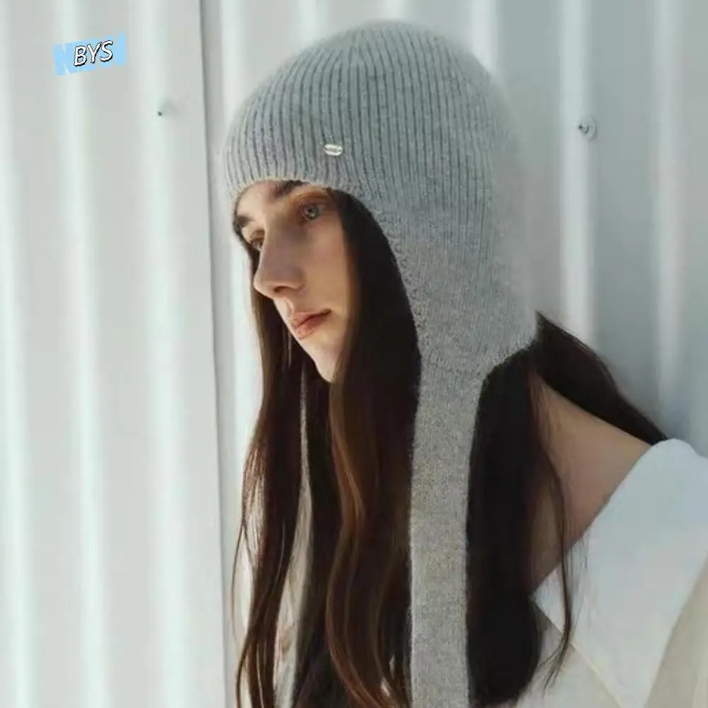 

Keep Warm Knitted Hat Coldproof Ear Protection Woolen Crochet Beanies Cap Polyester Neck Protector Girls Pullover Cap Outdoor