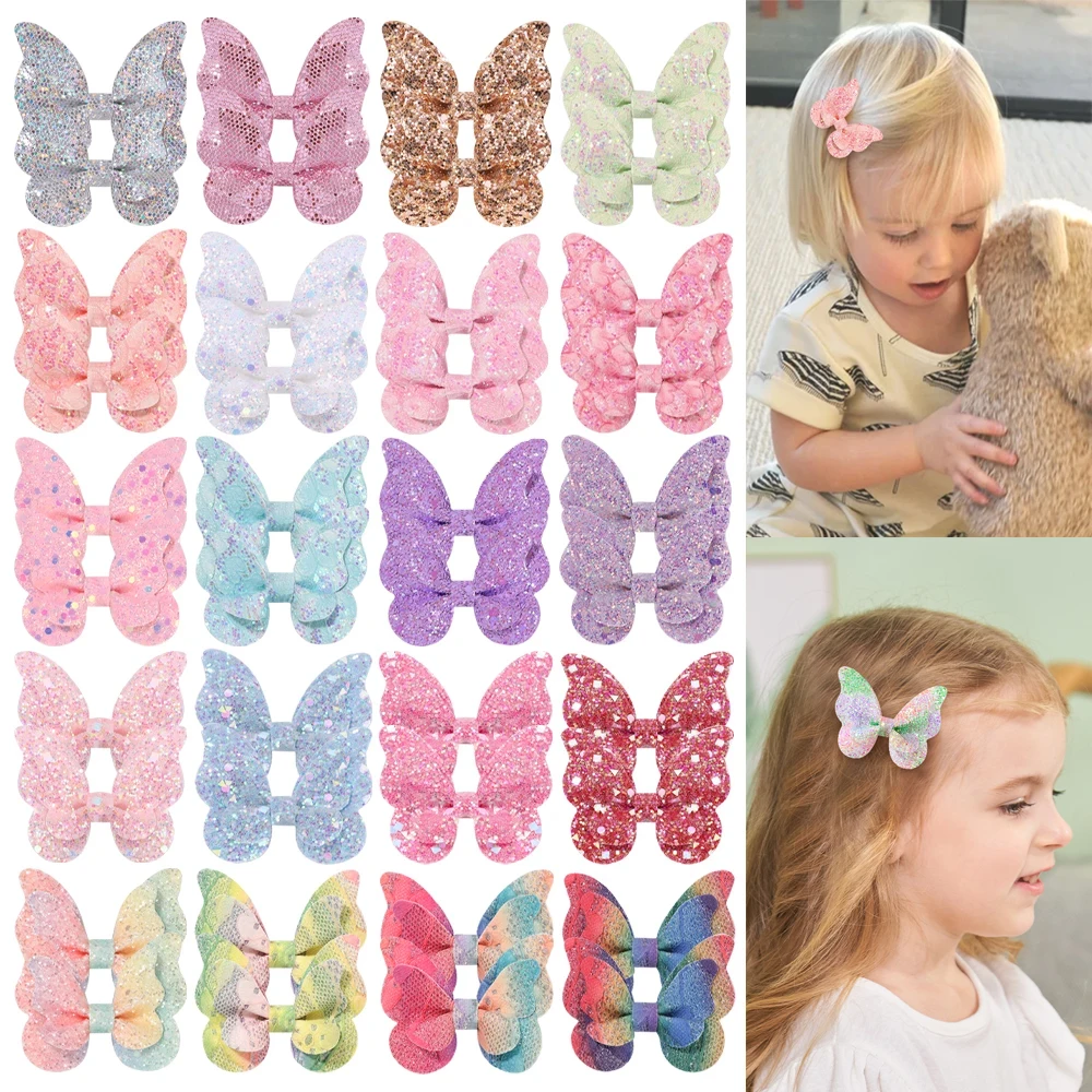 2/4/6Pcs Cute Butterfly Hair Clip Girls Sequin Side Bangs Clip Hairpin Girls Headdress Shinying Hair Accessories Gift Wholesale