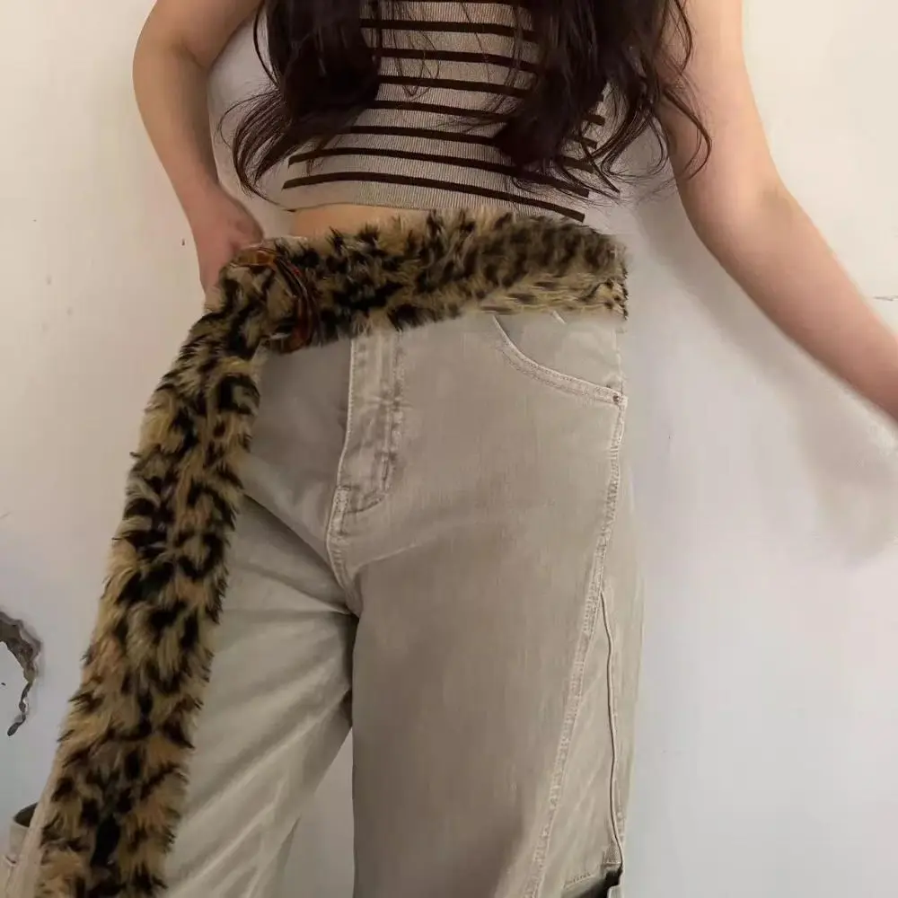 فروي ليوبارد طباعة أفخم حزام الجينز ديكور Y2K أفخم شرابات زنار Steampunk الهيب هوب الجاز أزياء رقص الإكسسوار #4