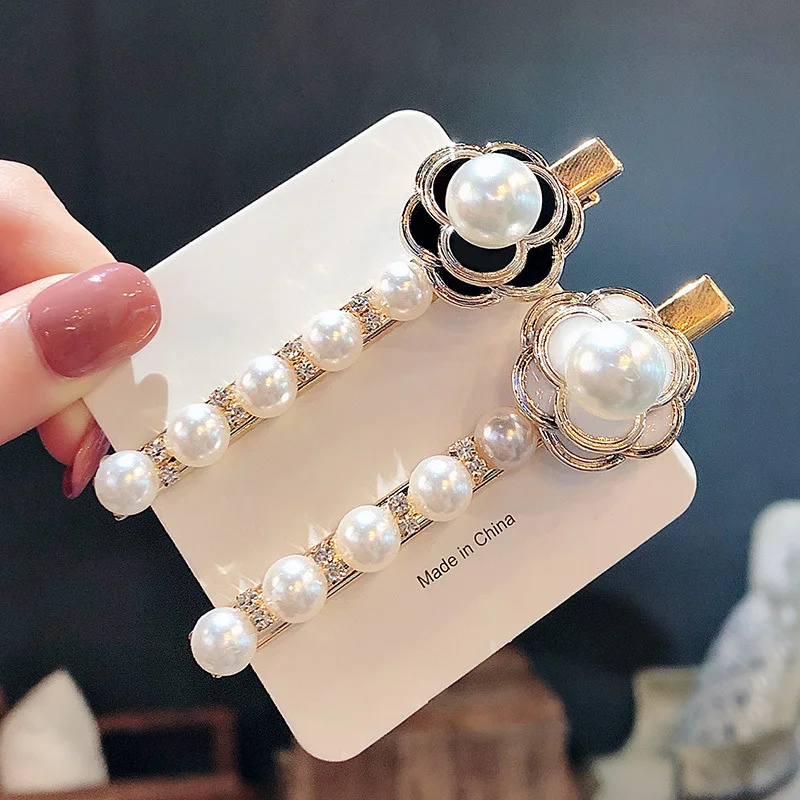 

Faux Pearl Flower Duckbill Hair Clip for Women Side Fringe Top Pin Minimalist Korean Cute Daily Use Premium Lightweight Soft