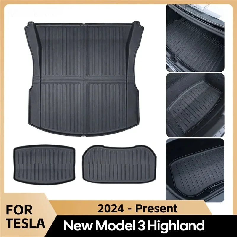 ل تسلا نموذج 3 هايلاند 2024 الجبهة والخلفية فرش داخلي للسيارات والشاحنات TPE السجاد مقاوم للماء منصات مقاومة للطقس صعودا وهبوطا طبقة الحصير #1