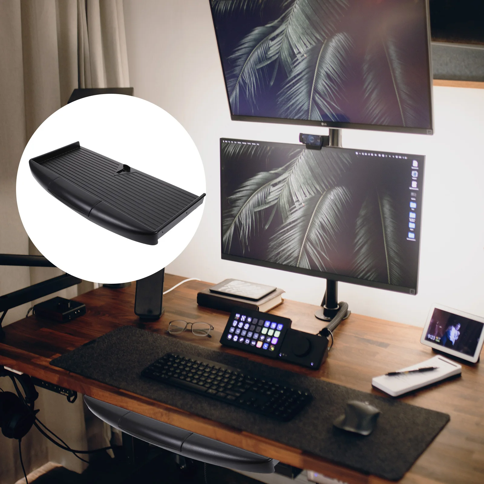 دعامة منزلق لعلبة لوحة المفاتيح المريحة للكتابة تحت المكتب، نظام تثبيت تخزين درج الكمبيوتر من مادة البولي بروبيلين