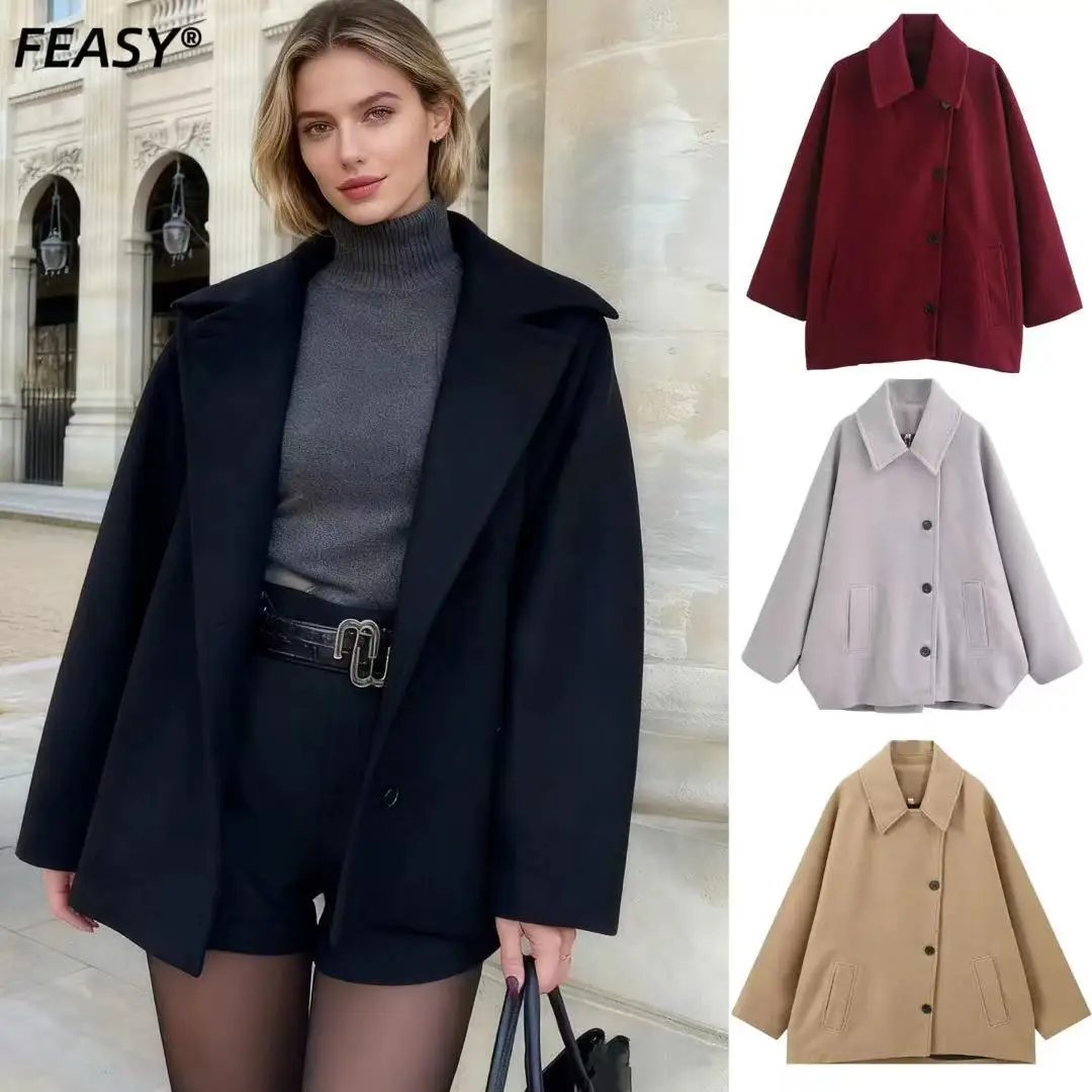 

Zekye Woman Winter Coats Wool Blended Short Loose Coat Jacket Women's Jacket Coats for Woman Outerwear