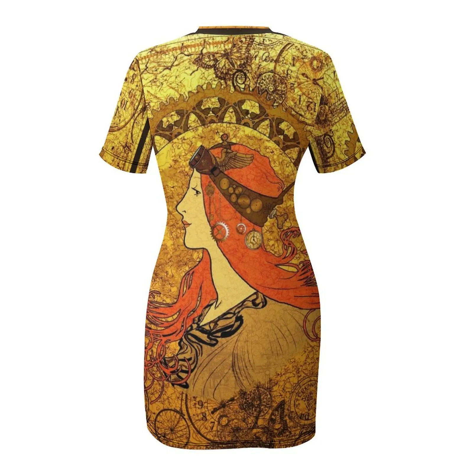 ชุดเดรสแขนสั้นสไตล์สตีมพังก์ลายจักรราศี (แบบมูชา) ชุดเดรสยาวสไตล์เกาหลีสำหรับผู้หญิง ชุดเดรสฤดูร้อนสำหรับงานพรอม