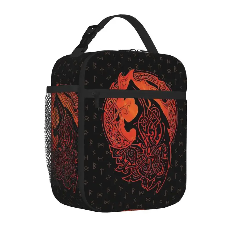 Norse Viking Berserker Wolf Thermal Lunch Bag Unisex Reusable Portable Insulated Oxford Bneto Tote Bags for Work School Picnic