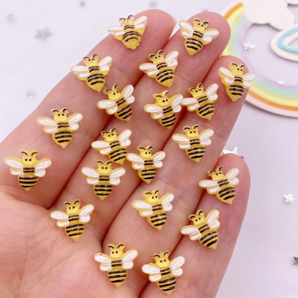 50Pcs 10mm Resin Hand-painted Mini Honeybee Flatback Cartoon Rhinestone Gem Scrapbook Ornament Applique Craft DIY Nail Art L747