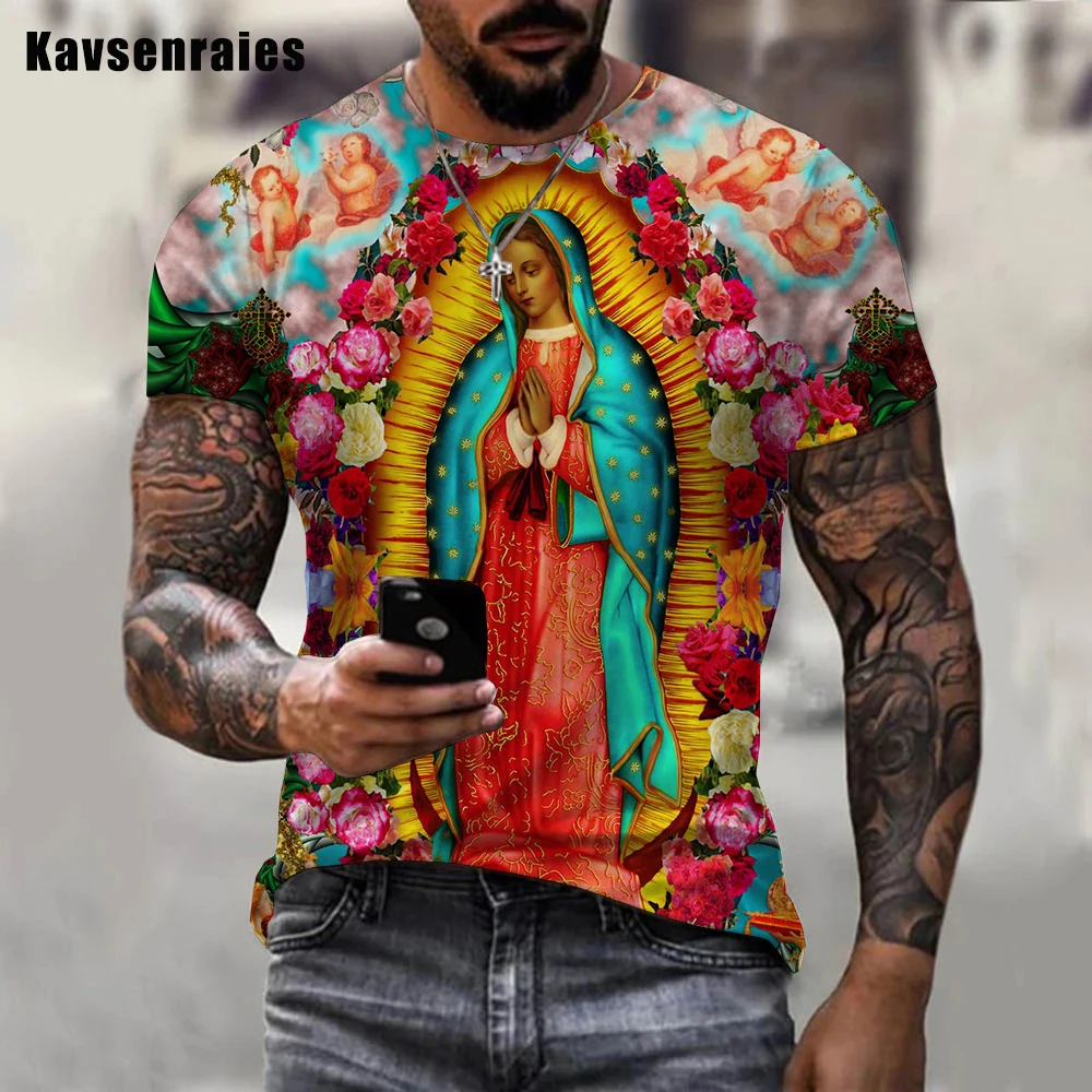 Men Women 2022 Hot Sale Cool Guadalupe Virgin Mary Catholic Cosplay 3D Printed T-shirt Fashion Casual Oversized Tops