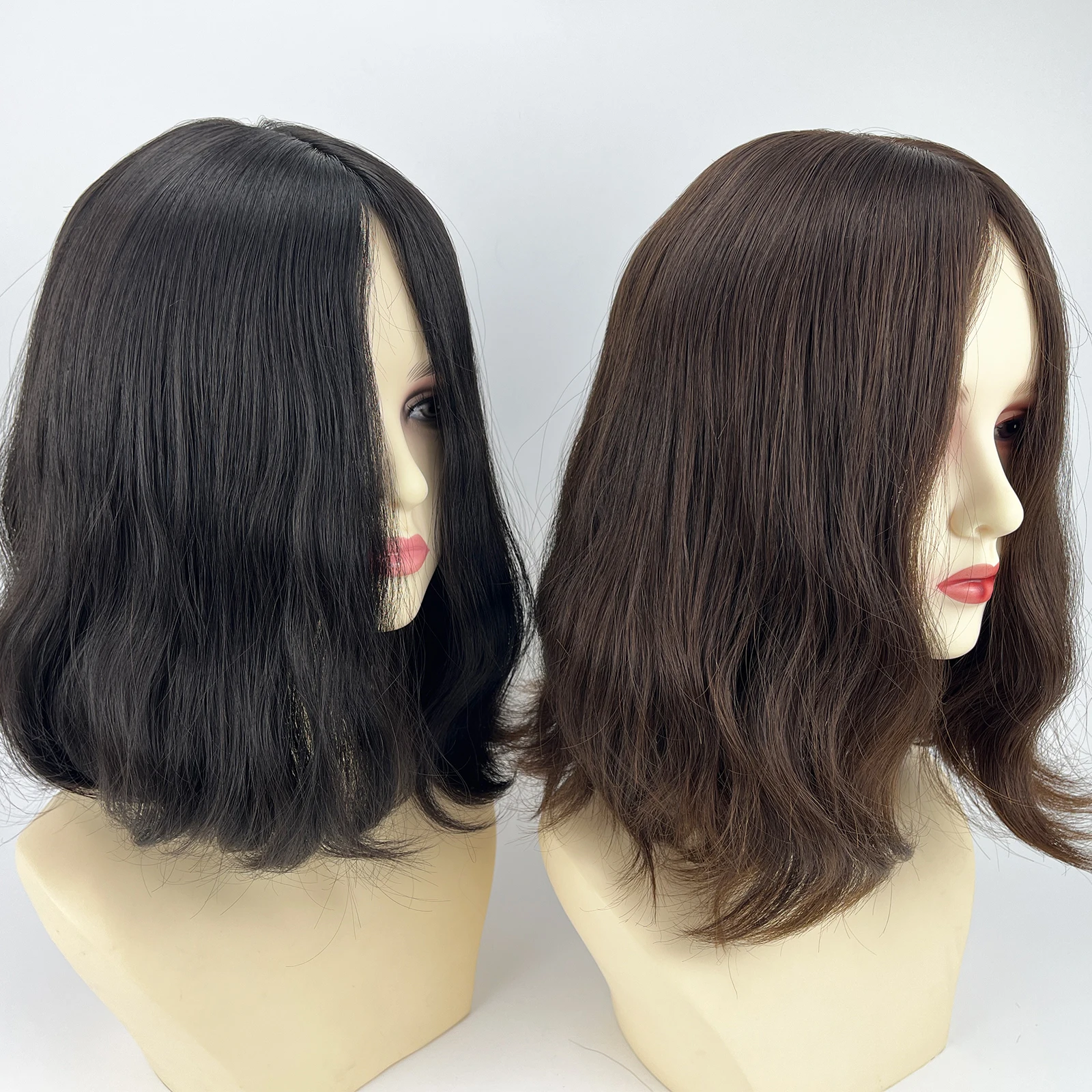 شعر بشري مموج طبيعي شعر مستعار يهودي للنساء قاعدة من الجلد الحريري مع مقاطع في شعر مستعار شعر بشري أوروبي أصلي كوشير #2